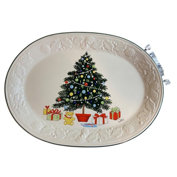 Vintage Saltera Christmas Tree Serving Platter Pinecone Border Holiday Gifts - Picture 1 of 6